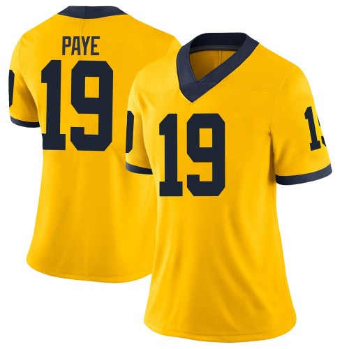 Kwity Paye Michigan Wolverines Women's NCAA #19 Maize Limited Brand Jordan College Stitched Football Jersey CVO1054NH